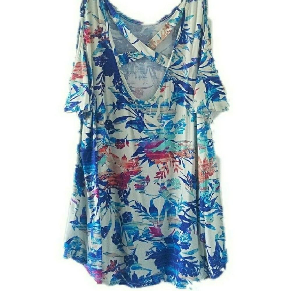 Tropical print open shoulder top - Picture 6 of 6
